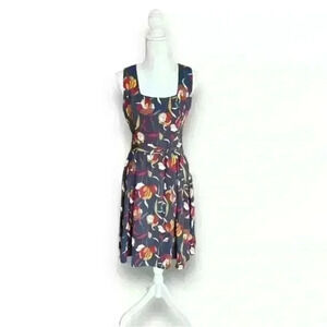Yellow Star ModCloth Womens Dress Medium Multicolor Navy Blue Floral Sleeveless​